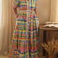 Vestido camiseiro com gola e estampado artístico de quadrados coloridos