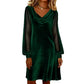 Vestido feminino elegante de malha, com lapelas e comprimento até o joelho.