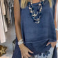 Blusa casual de mulher de cor sólida, sem mangas, bainha irregular