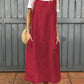 Vestido de mulher em algodão e linho com alça ajustável e bolso