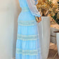 Vestido comprido elegante de renda com manga comprida