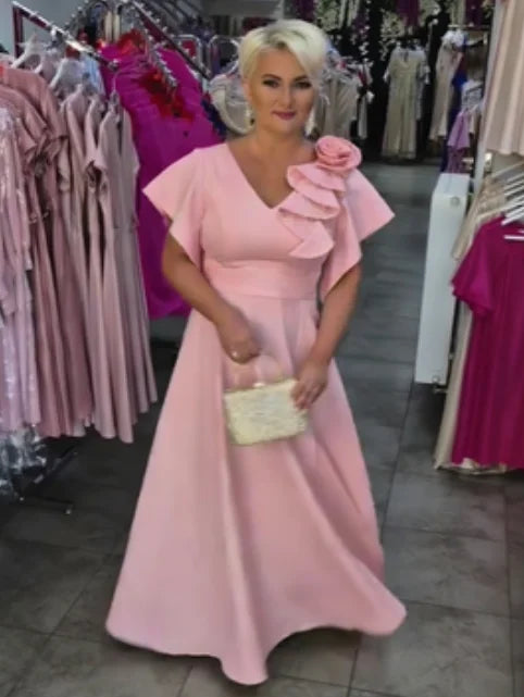 Vestido comprido com decote em V e estampado floral 3D