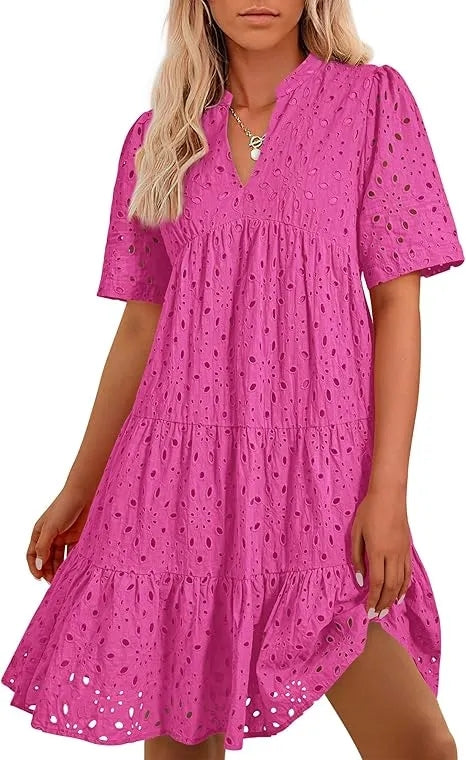 🔥🔥🔥🔥Novo vestido de menina com decote em V e manga curta