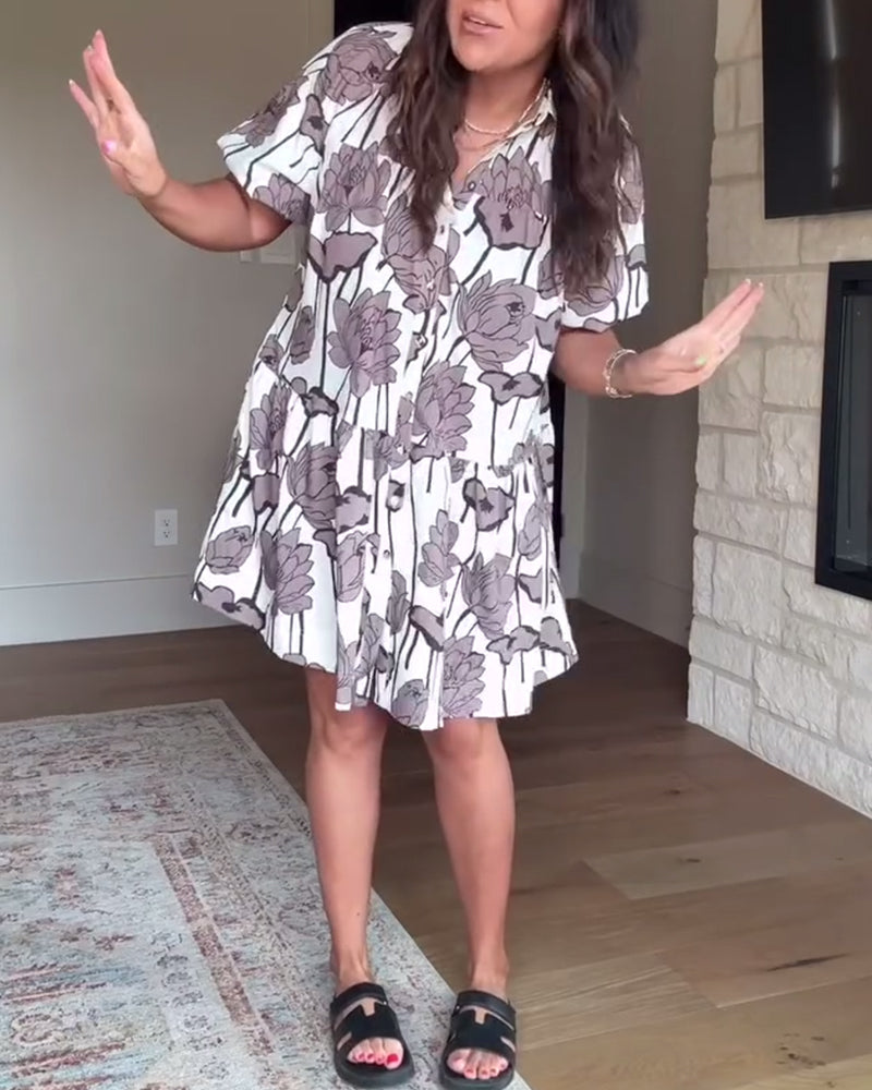 Vestido casual com estampado floral e manga abalonada