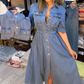 Vestido de ganga com lapela da moda