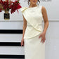 Vestido elegante para mulher com folhos e design incrustado de diamantes