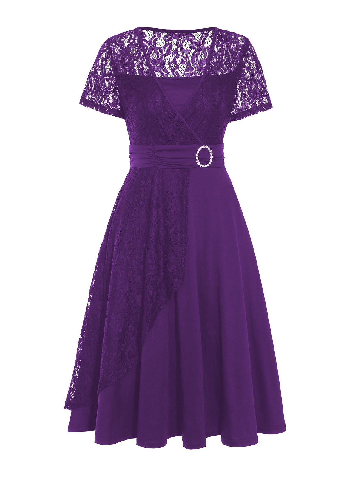 Vestido elegante de renda para mulher com decote em V