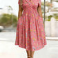 Vestido floral para mulher com decote em V e cintura