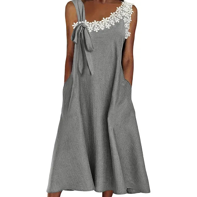 Vestido de linho de comprimento médio para mulher