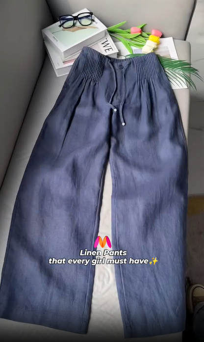 Calças largas de linho para mulher da moda para o verão