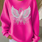 Sweatshirt casual para mulher com estampa de fita rosa e asas