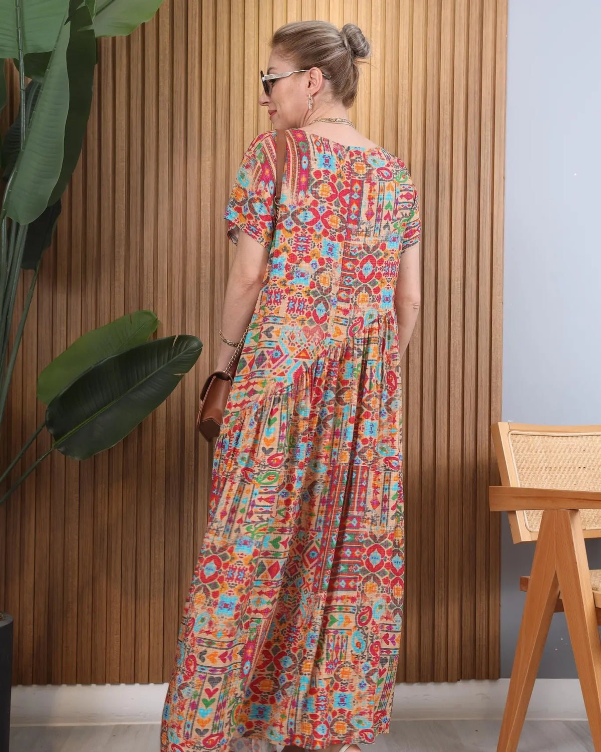 Vestido étnico assimétrico de manga curta [S-5XL]