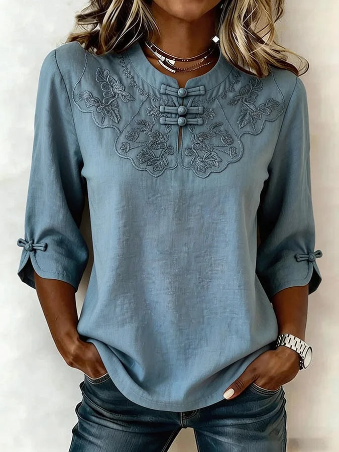 Blusa de menina em algodão e linho com estampado floral