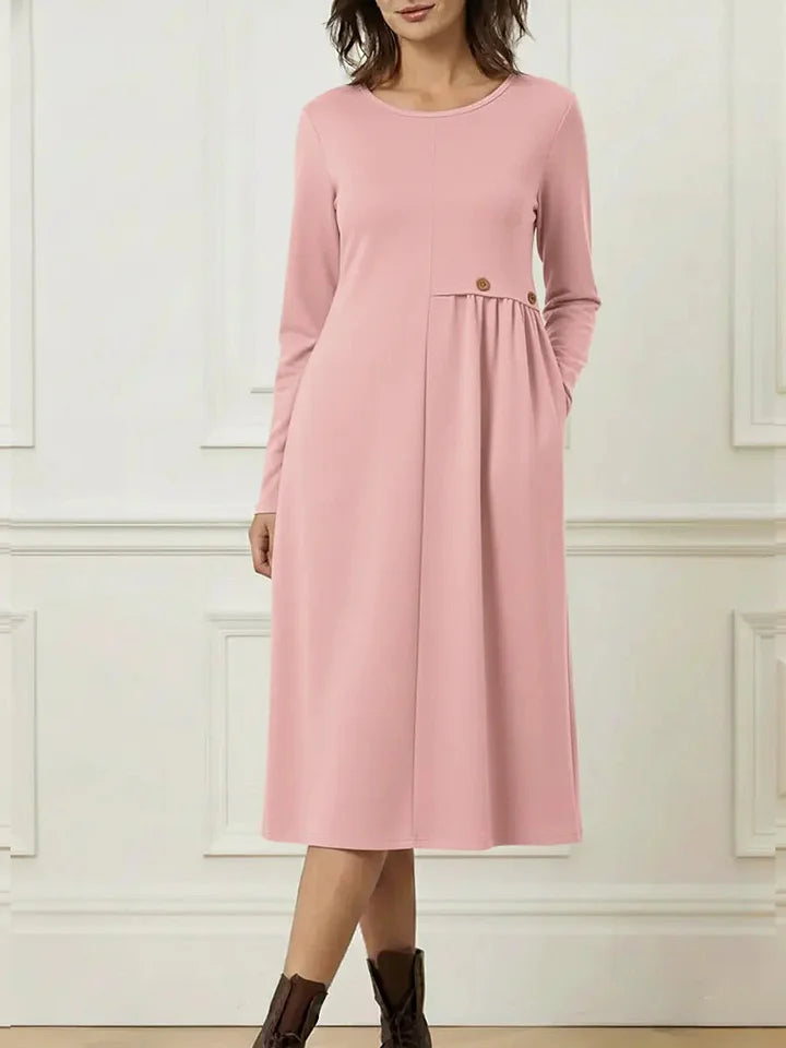 Vestido de mulher confortável de algodão com mangas compridas