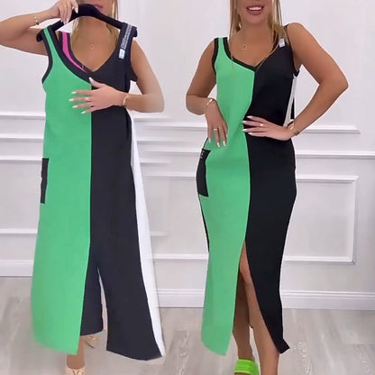🌸Especial verão💐 Vestido sem mangas com blocos de cor.