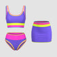 ✨Conjunto de biquíni de 3 peças colorido e desportivo, fabricado em nylon de alto contraste.