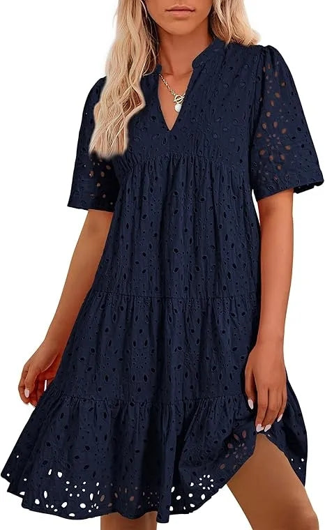 🔥🔥🔥🔥Novo vestido de menina com decote em V e manga curta