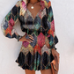 ⏳Por tempo limitado, 50% de desconto⏰Vestido curto para mulher com decote em V, manga comprida e bainha com folhos👗