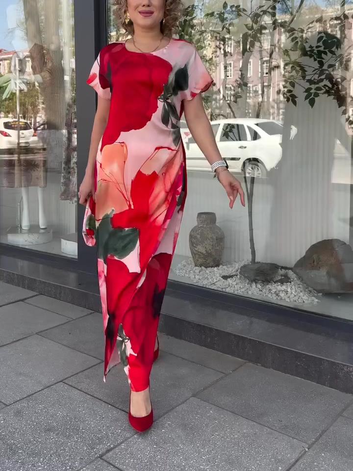Vestido comprido elegante com estampado floral para mulher