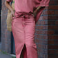Fato de ganga Tencel casual para mulher com gola redonda