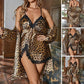 Conjunto de pijama sexy de duas peças com padrão leopardo