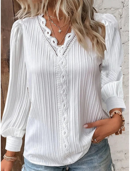 Camisa de senhora em renda, elegante e moderna, de cor sólida