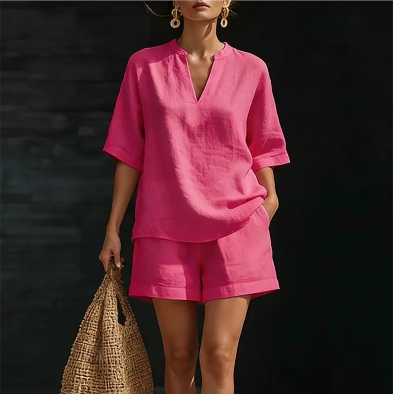 👗 Blusa larga de manga curta e calções de cintura subida