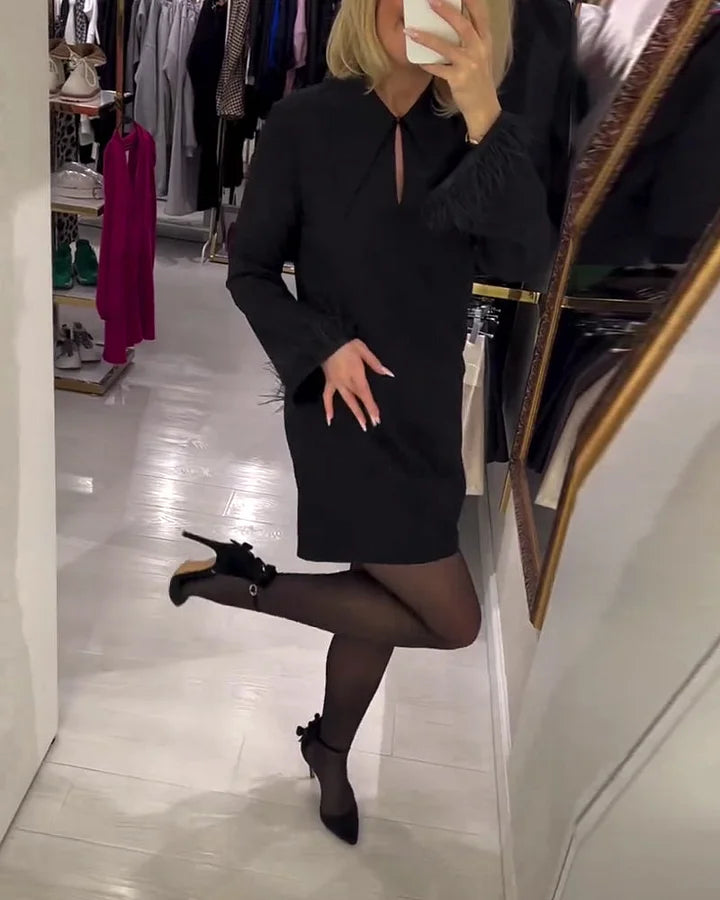 Vestido de manga comprida de cor sólida