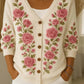 Cardigan de mulher em algodão com decote em V e estampado floral