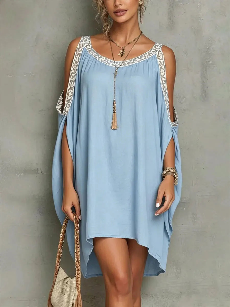 Vestido assimétrico estilo boémio para mulher com mangas morcego