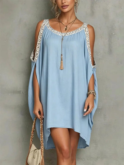Vestido assimétrico estilo boémio para mulher com mangas morcego