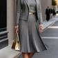 Blazer feminino com saia plissada e vestido elegante conjunto de moda