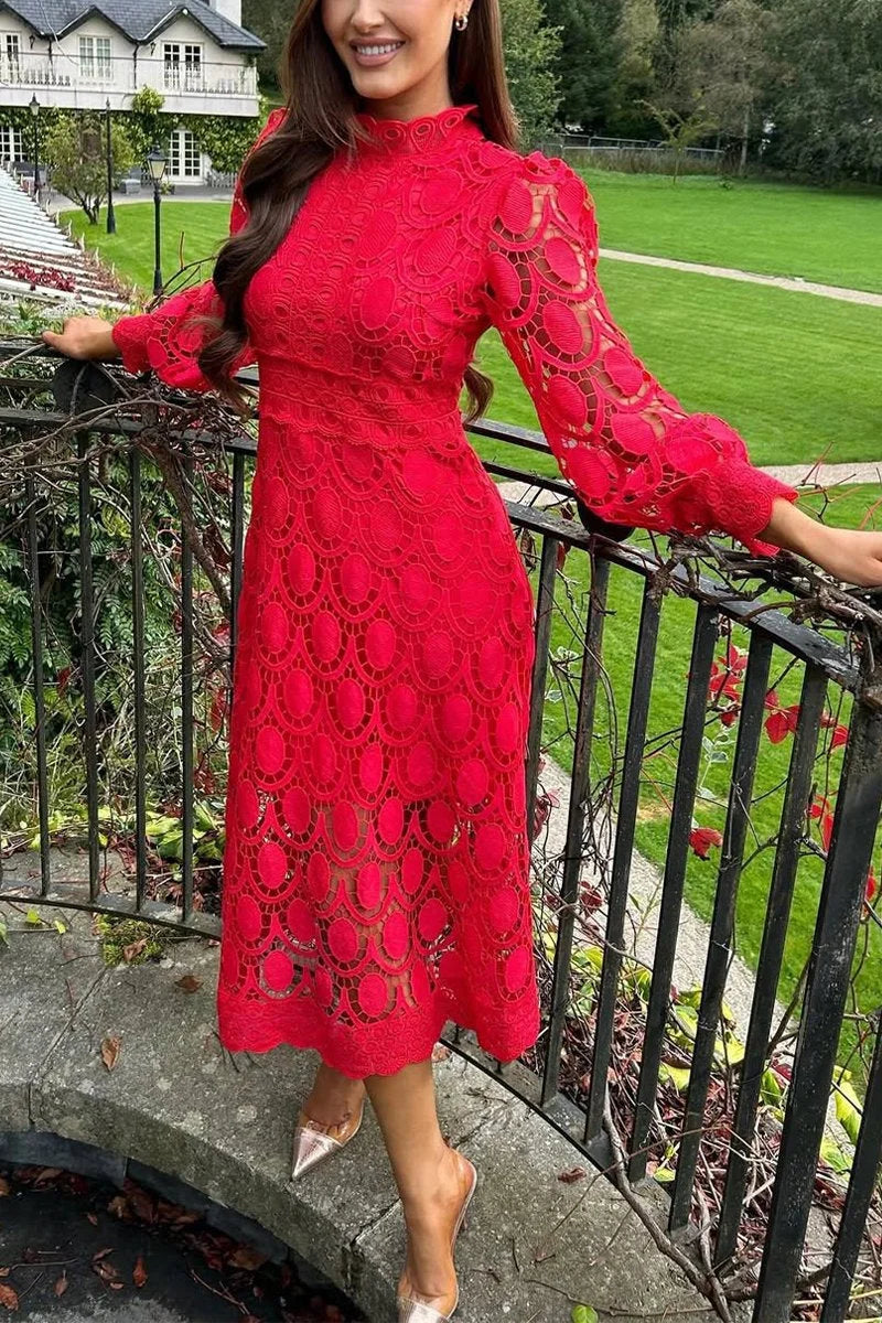 Vestido casual para mulher com decote redondo e manga comprida