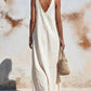 Vestido de senhora em algodão e linho, casual, elegante e confortável, com alças.