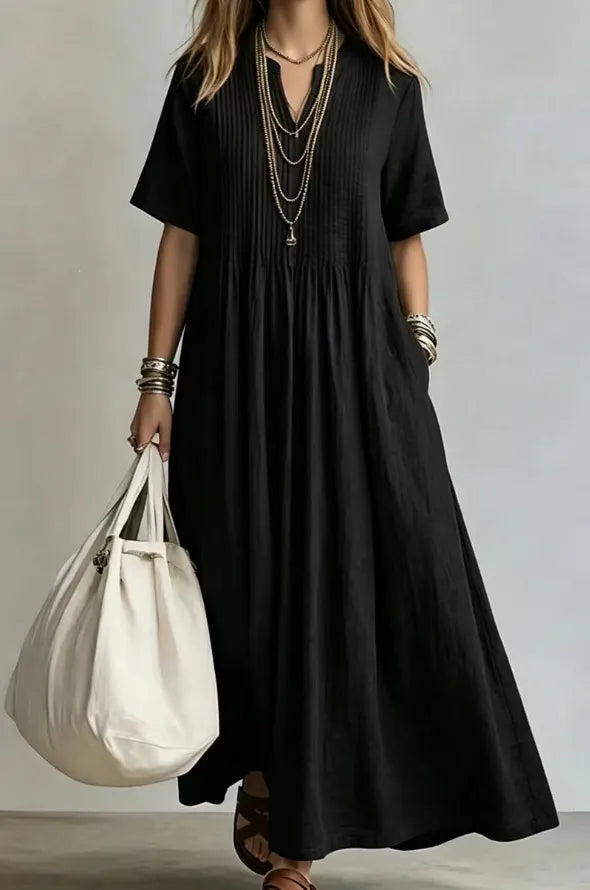 👗 Vestido casual de corte largo com decote em V para mulher ✨