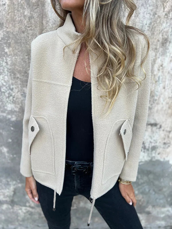 ⏳Oferta limitada⏰Blusão de senhora com gola alta e bolsos🧥