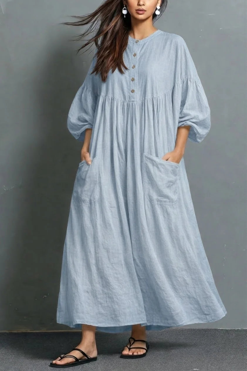 Vestido casual em linho e algodão