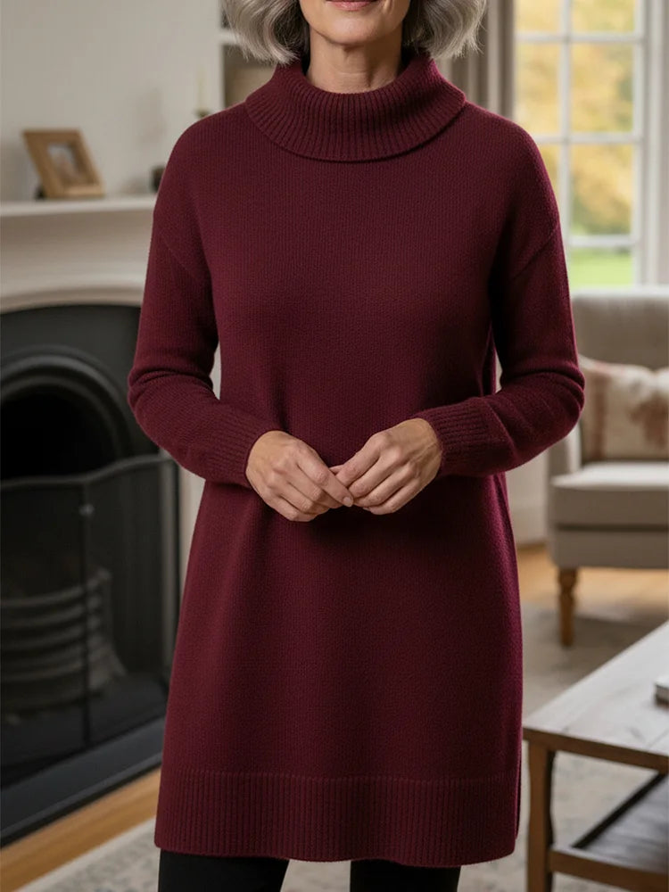 Vestido elegante de malha macia para mulher com mangas compridas