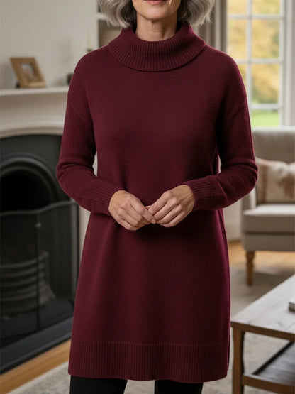 Vestido elegante de malha macia para mulher com mangas compridas