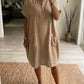 Vestido casual largo em linho e algodão com meio fecho