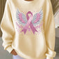 Sweatshirt casual para mulher com estampa de fita rosa e asas