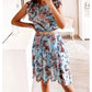 Vestido de mulher em chiffon floral com folhos e mangas