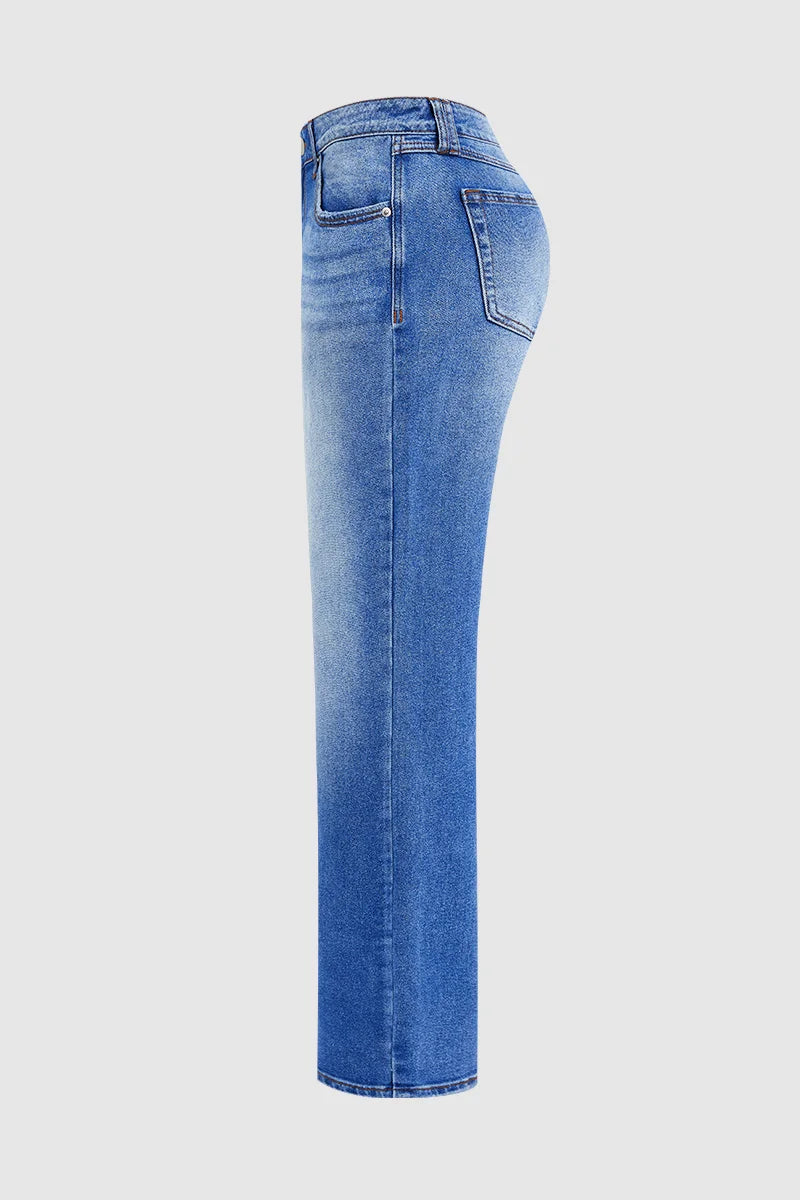 Calça de ganga reta de cintura média