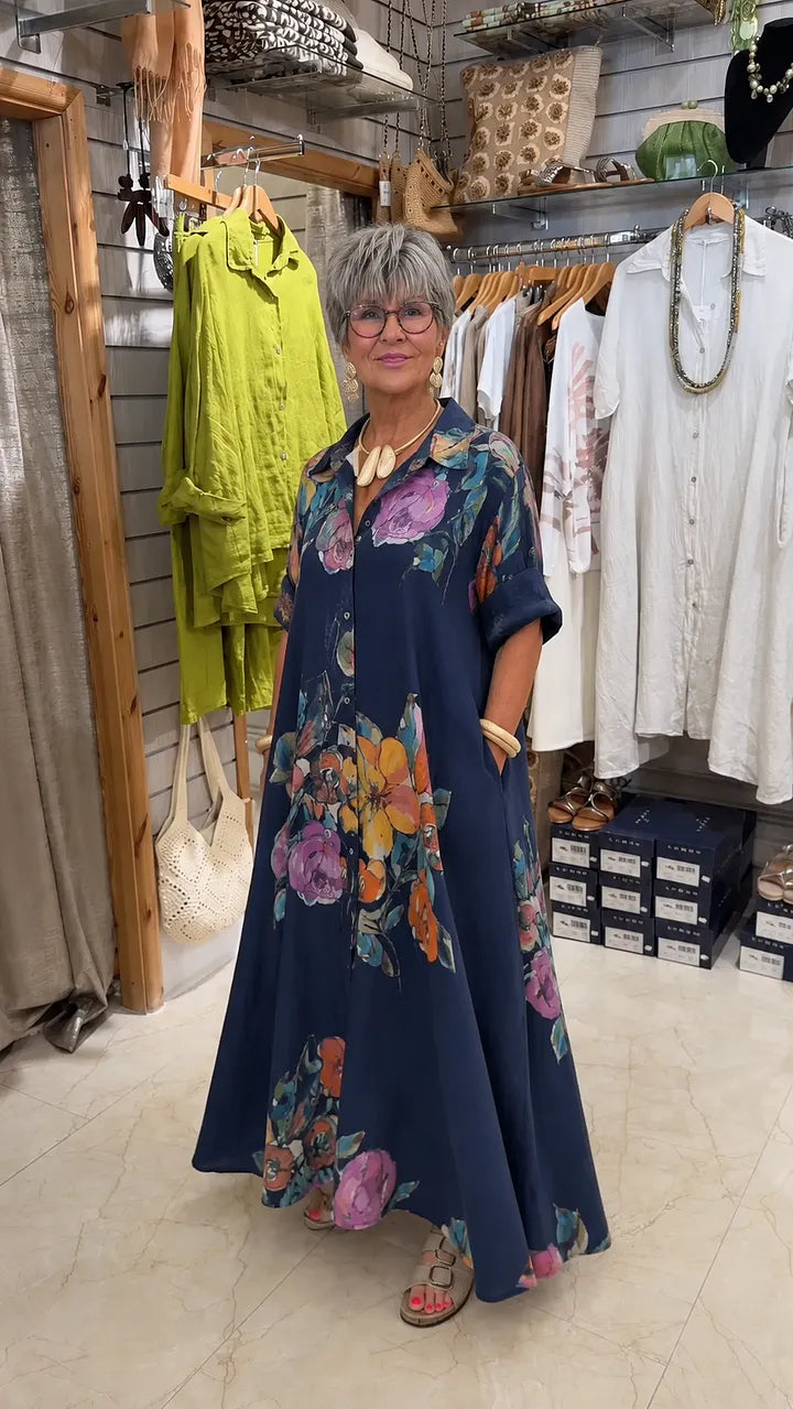 Vestido Chemise Maxi Floral em Aquarela