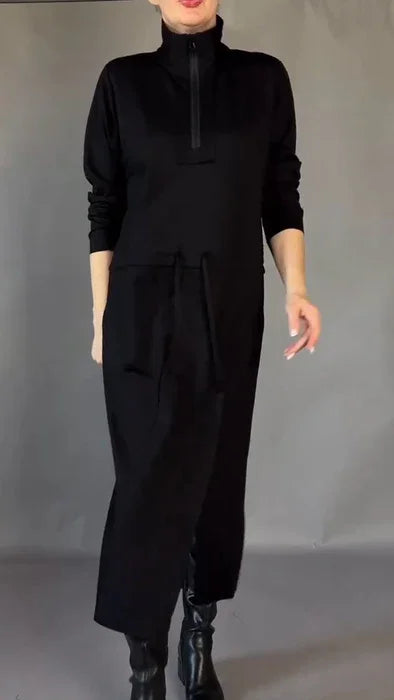 Vestido elegante para mulher com mangas compridas e cordão na cintura