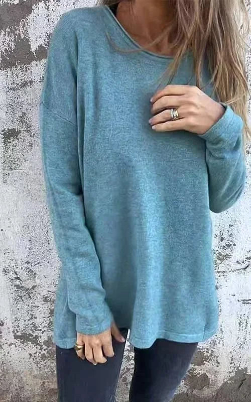 🌹Camisola de senhora de gola redonda e manga comprida