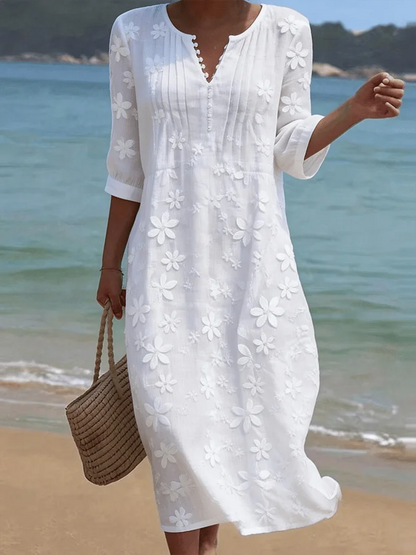 Vestido casual de mulher em linho com estampado floral