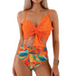Conjunto de biquíni para menina com cintura alta e laço