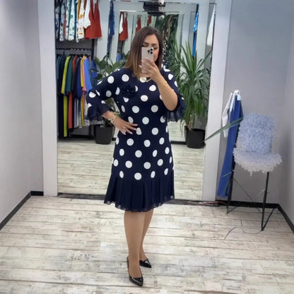 Vestido plissado às bolinhas para mulher