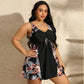 🩱Fato de banho feminino estampado sem mangas com decote em V🏖️